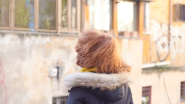 Angry Serious Woman Turning Staring Camera Street Slow Motion — Stock Video