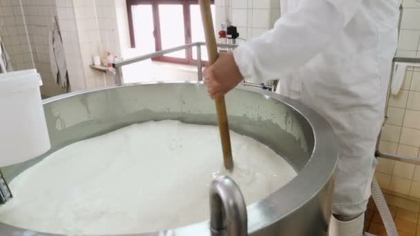 Maken Van Ricotta Kaas Cheese Factory — Stockvideo