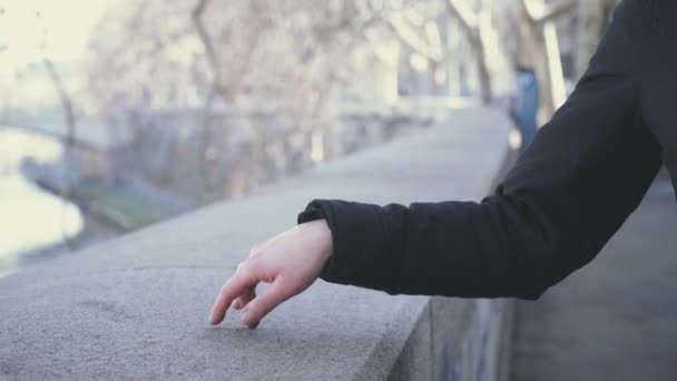 Hands Young Woman Walking Playing Wall — Stock Video