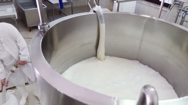 Taze Ricotta Peynir Diary Peynir Fabrikası Ile Tank Dolum — Stok video