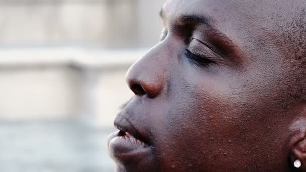 Sad Depressed Black Migrant Looking Praying — Stock Video