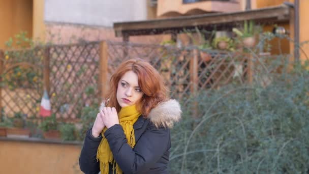 Confident Cute Red Haired Woman Street — Stock Video