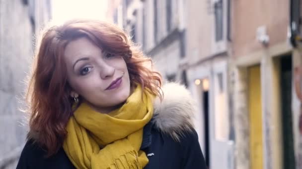 Confident Cute Red Haired Woman Street — Stock Video