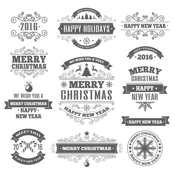 Etiquetas de cor de Natal feliz conjunto preto —  Vetores de Stock
