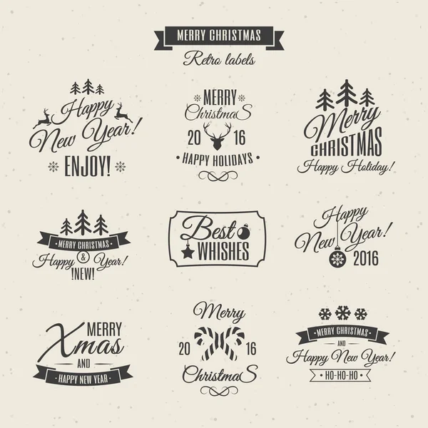 Set de etiquetas vintage Feliz Navidad. Feliz Año Nuevo . — Archivo Imágenes Vectoriales