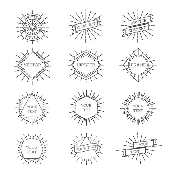 Set isolierter Rahmen im Hipster-Stil mit Sonnenbrand und Bändern. — Stockvektor