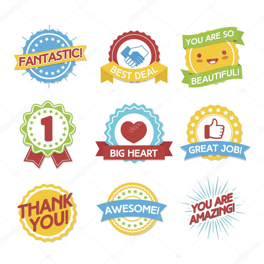 Awards and compliments label set. Flat style design illustration icon
