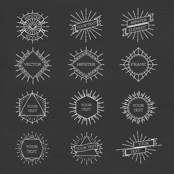 Conjunto de marco blanco estilo hipster aislado con sunburst y cintas — Vector de stock