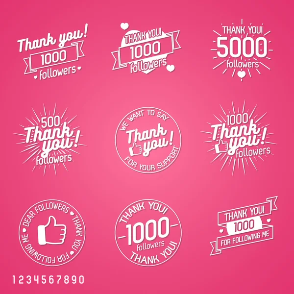 Thank you followers label set isolated on pink background. — ストックベクタ