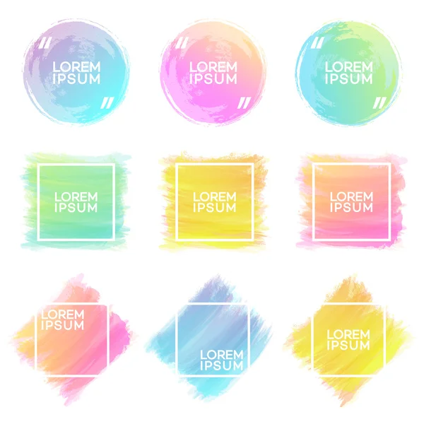 Hand-drawn watercolor brush strokes shapes set of different colors with frame isolated on a white background.  Watercolor vector background. Vector Illustration — Stock Vector