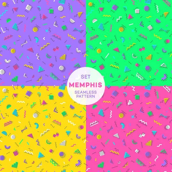 Memphis seamless modeli farklı arka plan ile kümesi. Vektör Illusration
