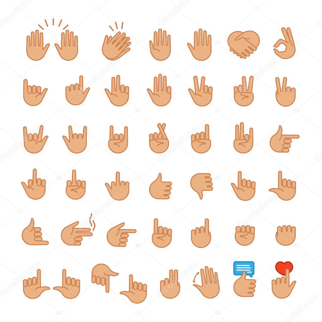Hand gesture icons set flat style for your app design project. Vector Illustration