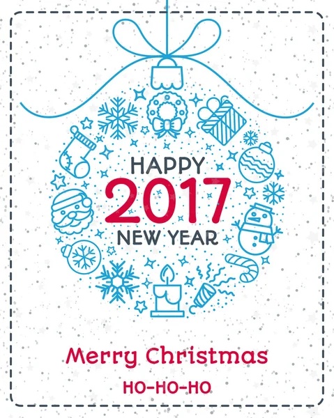 Різдвяна вітальна листівка кольоровий стиль з різдвяним м'ячем — стоковий вектор
