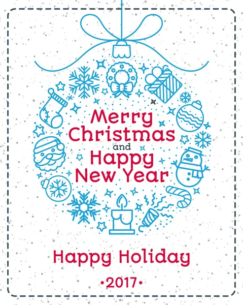 Різдвяна вітальна листівка кольоровий стиль з різдвяним м'ячем — стоковий вектор