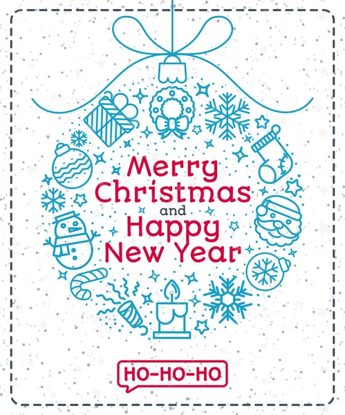 Carte de voeux de Noël style de couleur avec boule de Noël — Image vectorielle