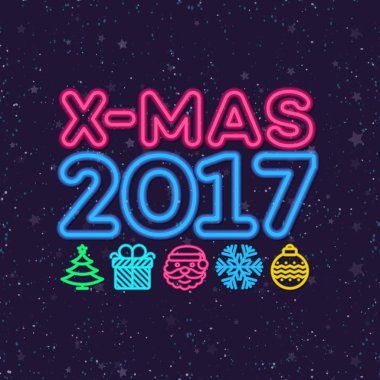 Noel tebrik kartı neon tarzı