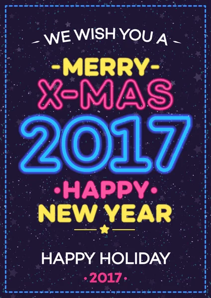 Merry Christmas greeting card neon style — Stock Vector