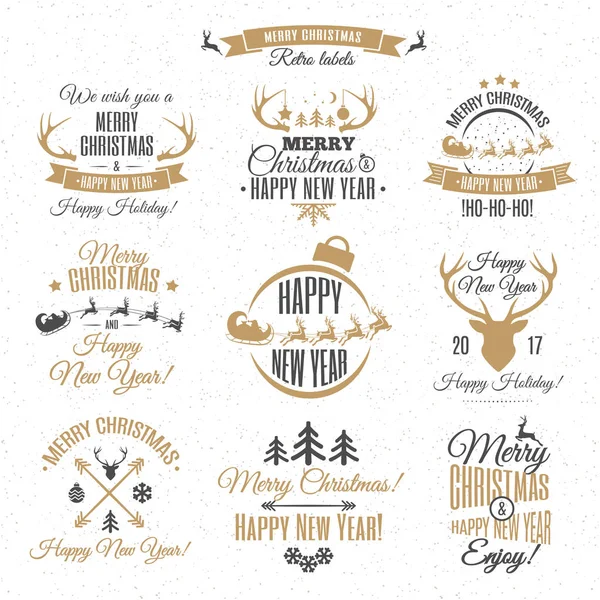 Feliz Navidad etiquetas vintage conjunto — Vector de stock