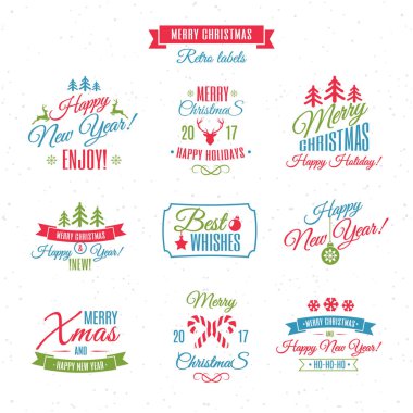 Noel öğeleri vektör kümesi renk stil etiketleri