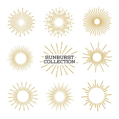 Set of sunburst design elements gold color