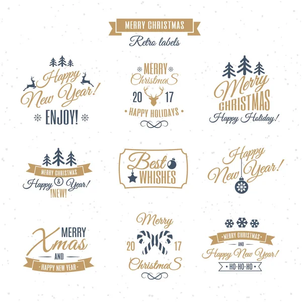 Christmas labels elements vector set gold color style — Stock Vector
