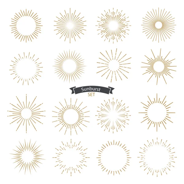 Set of sunburst design elements gold color. — Stock Vector