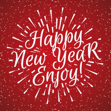 Noel kartı ile oluşan kuvvetli güneş ışığı ve kırmızı kar tatil arka plan dilek mutlu yeni yıl zevk Noel etiket. Noel amblemi. Noel dekorasyon öğesi. Vektör çizim