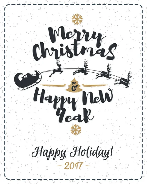 Різдвяні листівки з поздоровлення Веселого Різдва з новим роком і золото ялинку і сніжинки на тлі hoilday — стоковий вектор