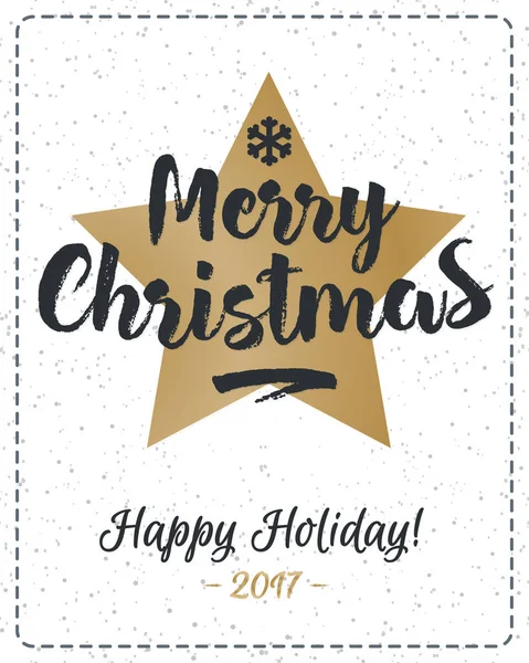 Різдвяні листівки з святкове привітання з Різдвом Христовим та золоту зірку і Сніжинка на фоні holiday сніг — стоковий вектор