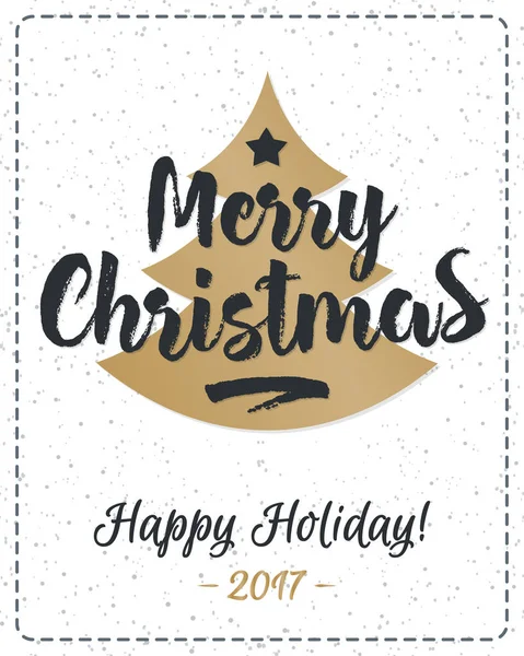 Різдвяні листівки з святкове привітання з Різдвом і золото ялинку і зірка на фоні holiday сніг — стоковий вектор