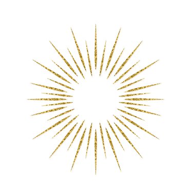 Sunburst altın parıltı beyaz arka plan üzerinde izole etkisi. Logo, etiketleri ve rozetleri için vintage ışık yıldız patlaması kullanın. Vektör çizim