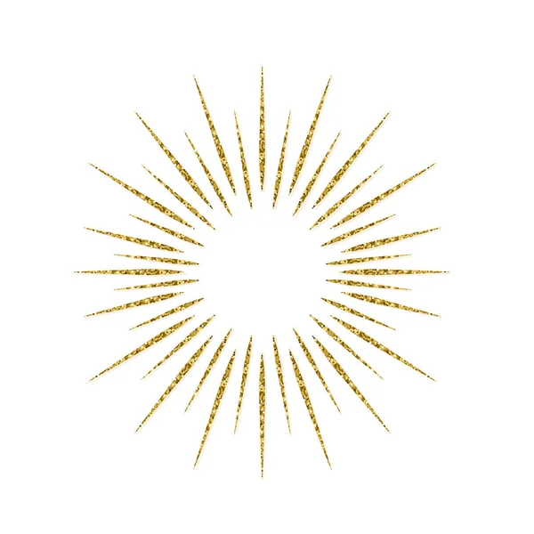 Sunburst effetto glitter oro isolato su sfondo bianco. Vintage starburst luce uso per logo, etichette e distintivi. Illustrazione vettoriale — Vettoriale Stock