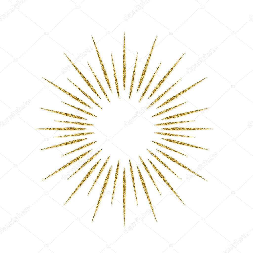 Sunburst gold glitter effect isolated on white background. Vintage light starburst use for logo, labels and badges. Vector Illustration