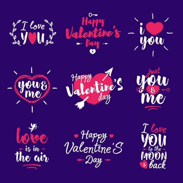 Happy Valentine's Day label set met belettering typografie teken — Stockvector
