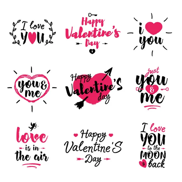 Happy Valentine's Day label set met belettering typografie teken — Stockvector