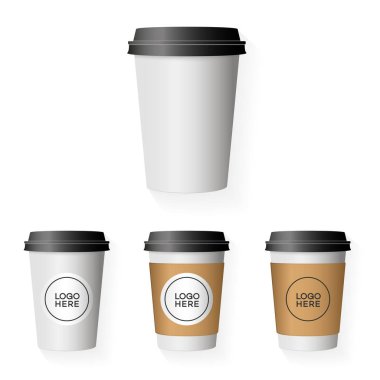 Kahve kağıt Kupası şablonu logo, kurumsal kimlik Tasarım marka Kahve Dükkanı, kahvesi, Restoran, kafe ve diğer arka plan kullanımda izole yer ile ayarlayın. Vektör çizim