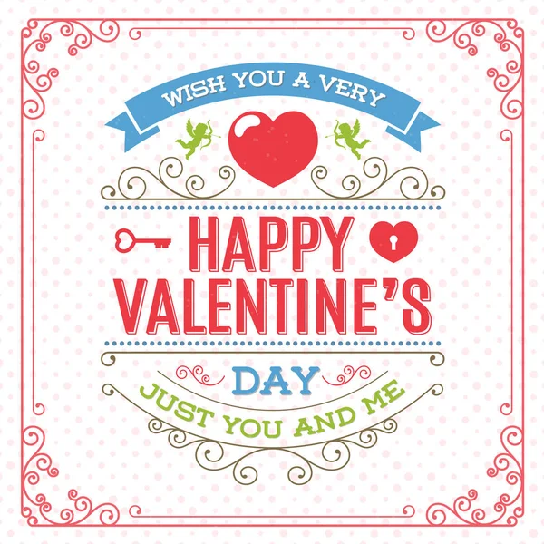 Happy Valentine's day card on heart's background with vintage frame style. Vector illustration — Stock Vector