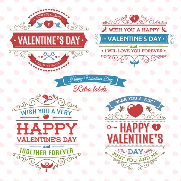 Happy Valentine's day label ingesteld op heart's achtergrond. Vintage stijl. Vectorillustratie — Stockvector