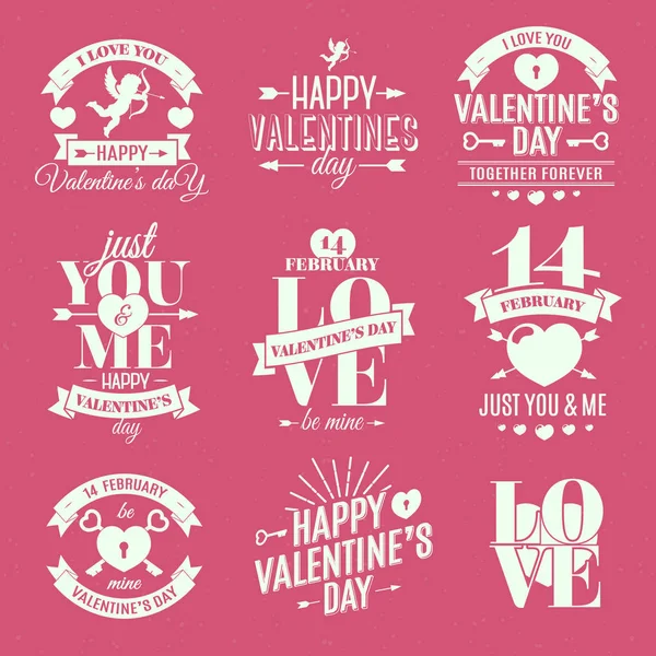 Happy Valentine 's day label set on pink background. Векторная иллюстрация — стоковый вектор