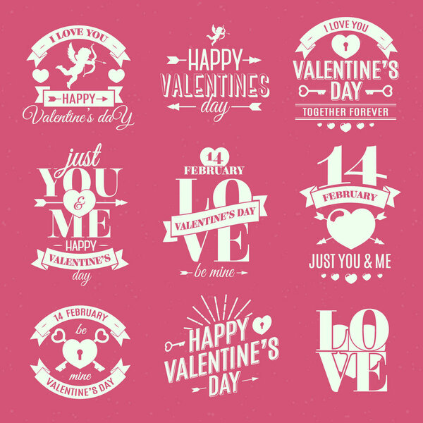 Happy Valentine 's day label set on pink background. Векторная иллюстрация
