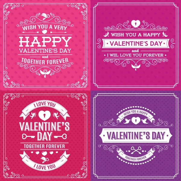 Happy Valentine's day wenskaart hart van verschillende achtergrondkleur met vintage frame aangezet. Decoratie-element. Vectorillustratie — Stockvector