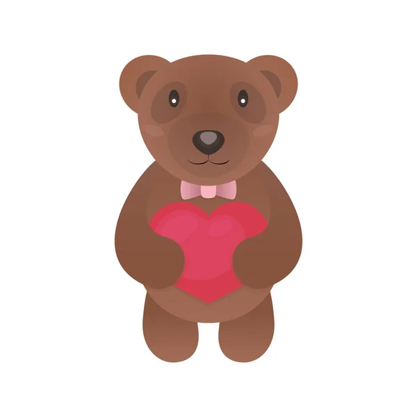 Valentine urso com coração em mãos isoladas no fundo branco para uso cartão de saudação, selos, rótulo, cartazes e citação romântica. Ilustração vetorial —  Vetores de Stock