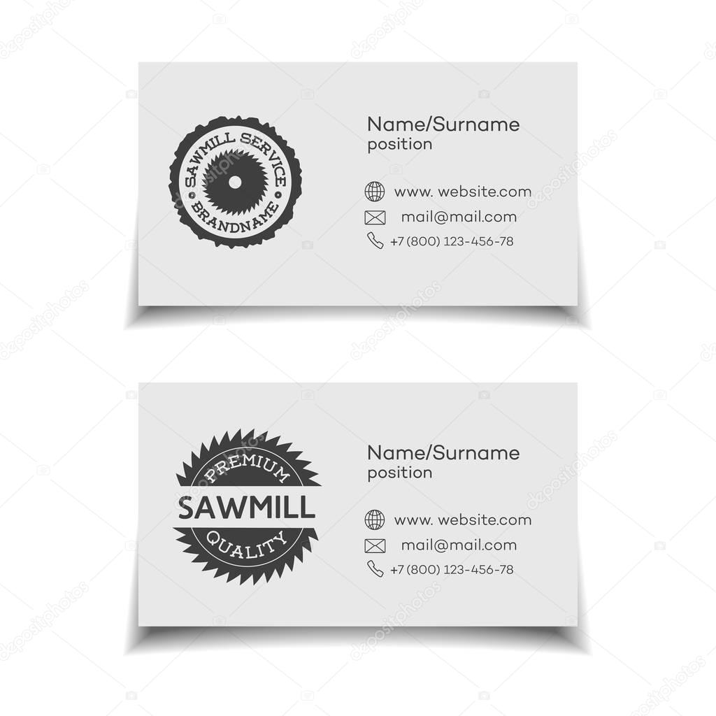 Business card for sawmill service on white background. Vector illustration