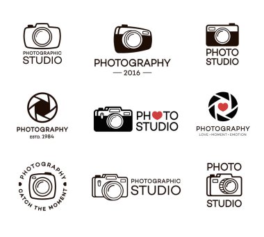 Fotoğraf ve fotoğraf stüdyo logo kümesi