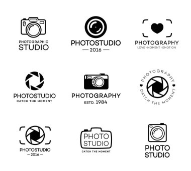 Fotoğraf ve fotoğraf stüdyo logo siyah renk kümesi