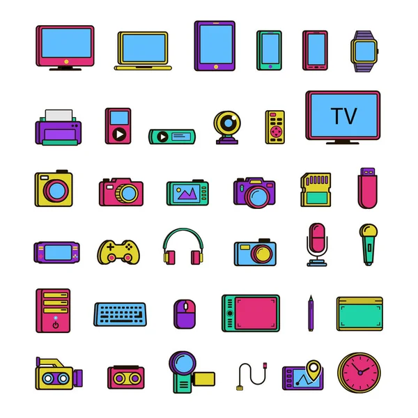 Conjunto de icono de dispositivo multimedia de color aislado sobre fondo blanco — Vector de stock