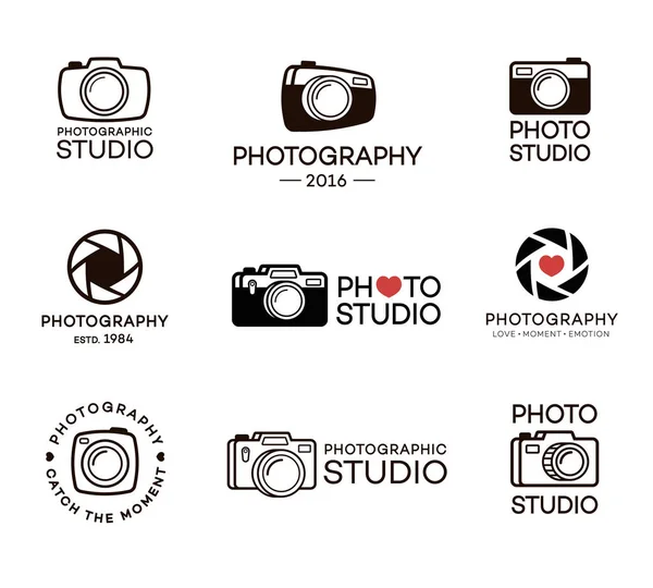 Conjunto de fotografía y logo del estudio fotográfico — Archivo Imágenes Vectoriales