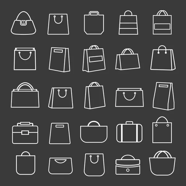 Set de bolsa de compras de línea delgada iconos de color blanco y estilo plano aislado sobre fondo blanco. Ilustración vectorial — Archivo Imágenes Vectoriales