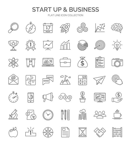 Conjunto de start-up e business thin lines ícone da web — Vetor de Stock