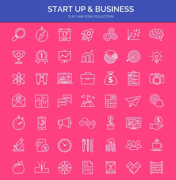 Set di start up e business bianco linee sottili icona web stile piatto — Vettoriale Stock